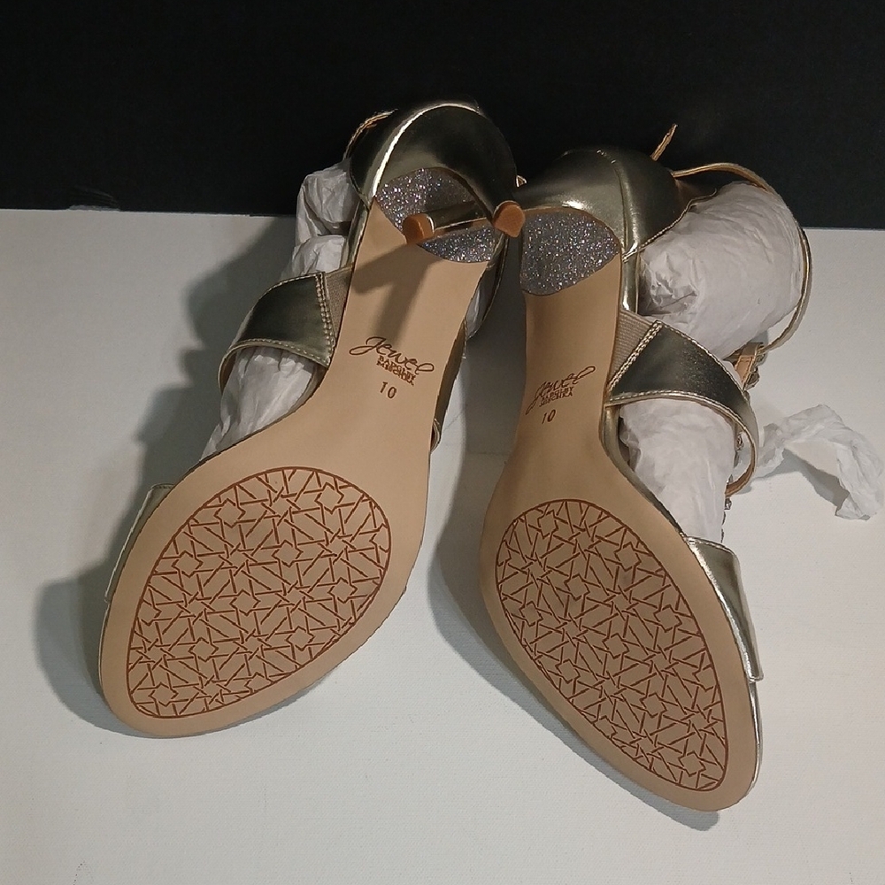 Jewel Badgley Mischka Mica Gold Jeweled Heels Size 10 NEW & Box - Picture 10 of 12